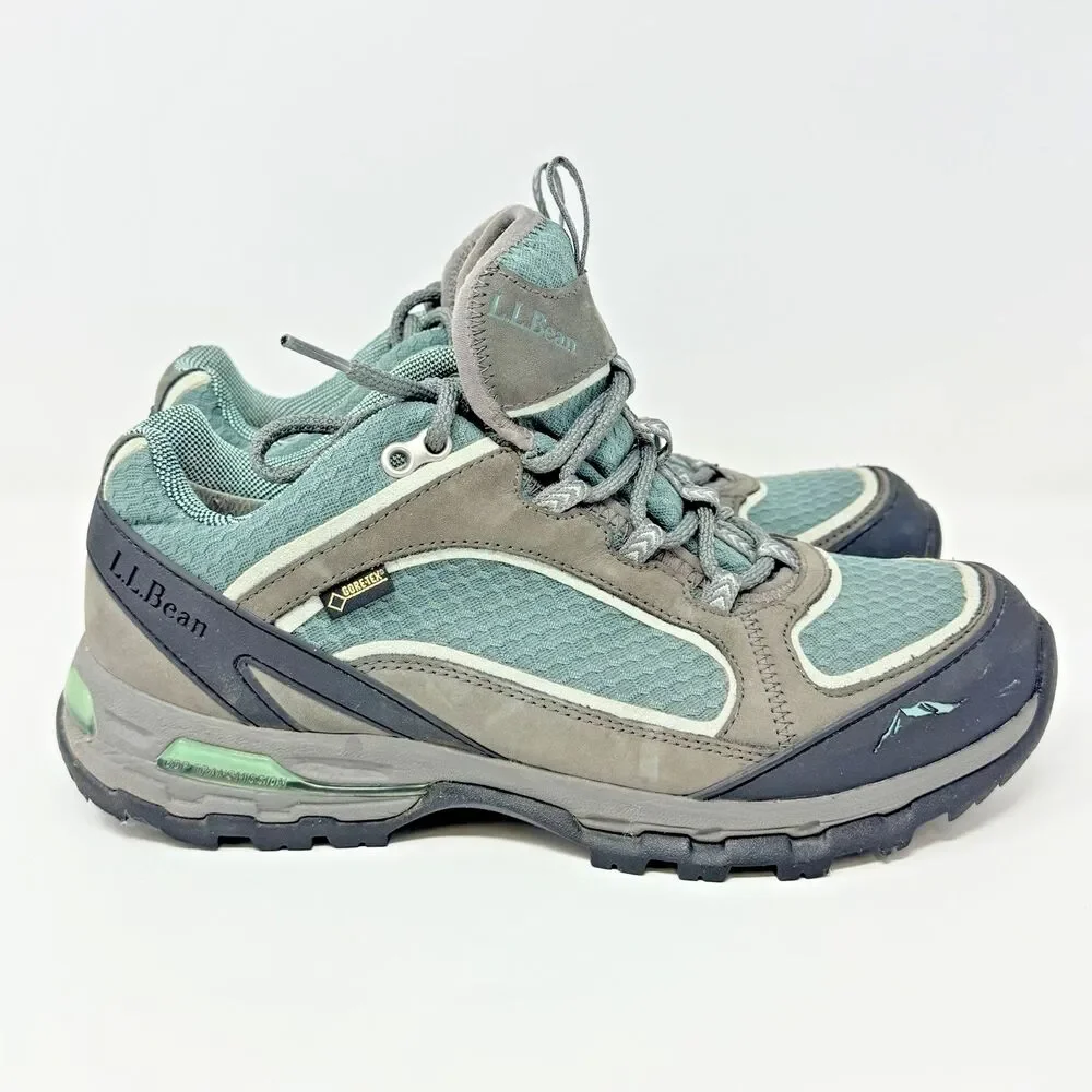LL Bean 290378 Gore-Tex Gray Teal Lace Up Hiking Walking Shoes Womens 9M